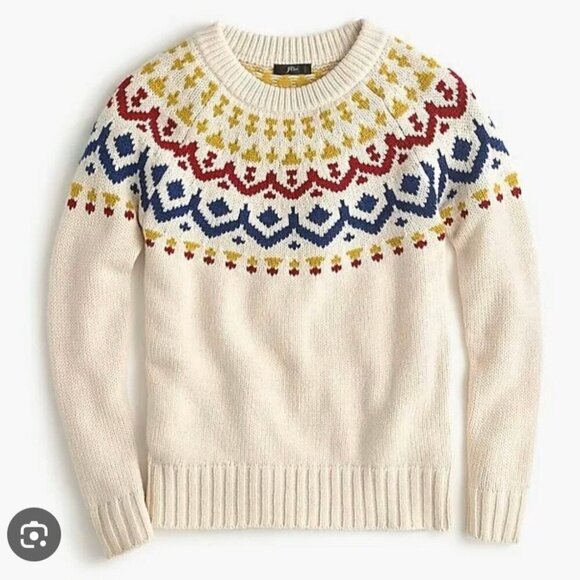 J. Crew Fair Isle Women's Merino Wool Blend Sweater Size XS Cream - Picture 3 of 14